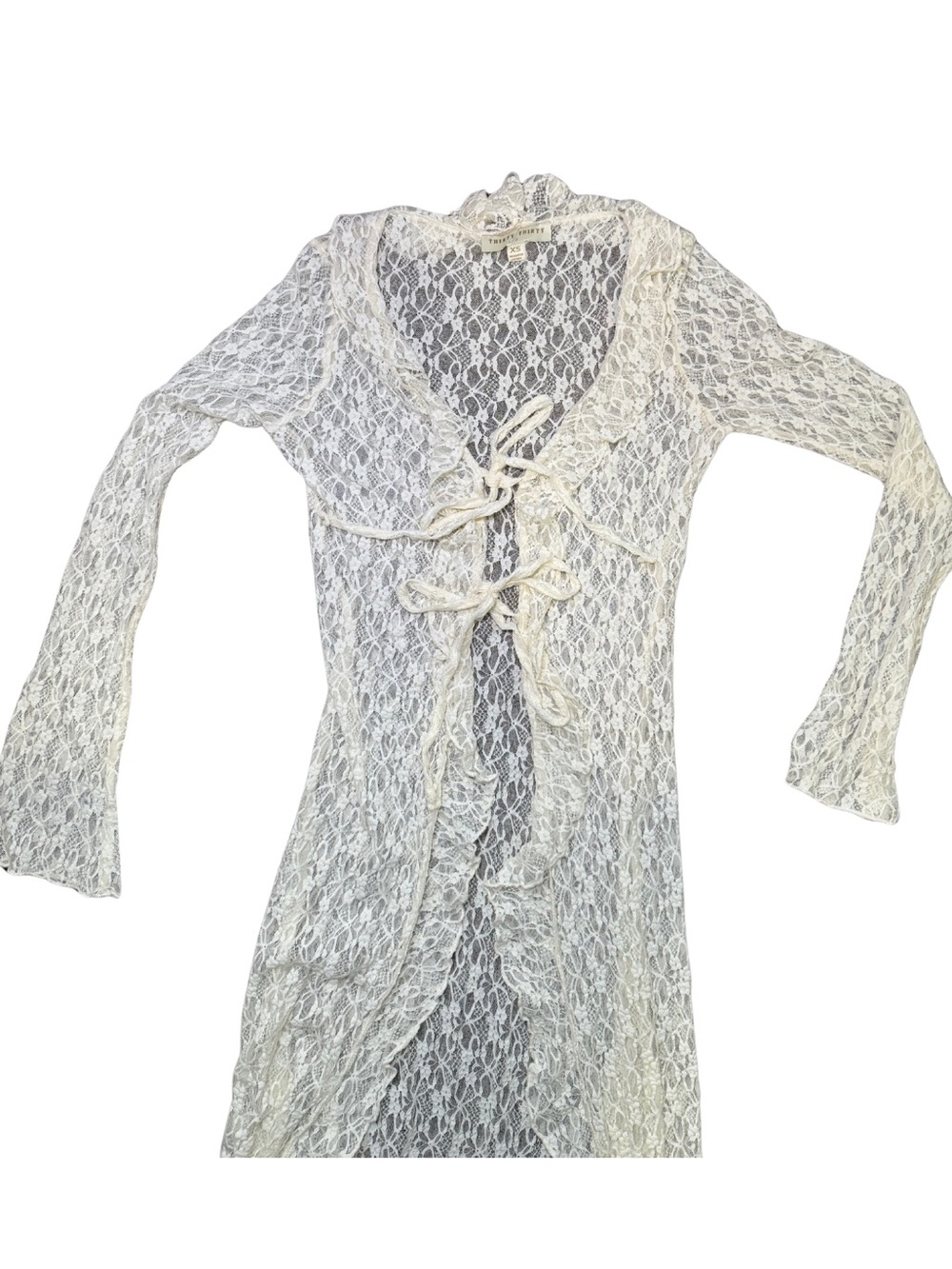 Sheer Lace Tie-Front Tunic Cover-Up in White